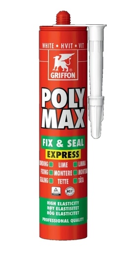 Klej montażowy i uszczelniacz Griffon Polymax Fix & Seal Express 425g biały
