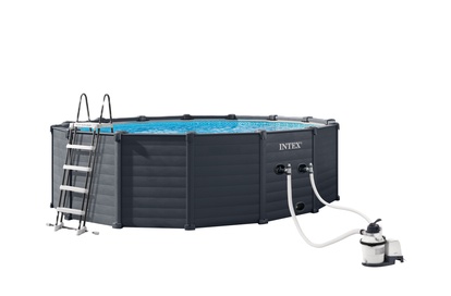 INTEX 26384 Panel ramowy grafitowy szary 478 x 124 cm Zestaw + filtracja piaskowa 4m3