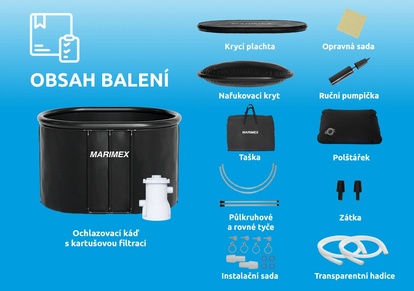 Obsah balení oválné ochlazovací kádě Marimex s filtrací